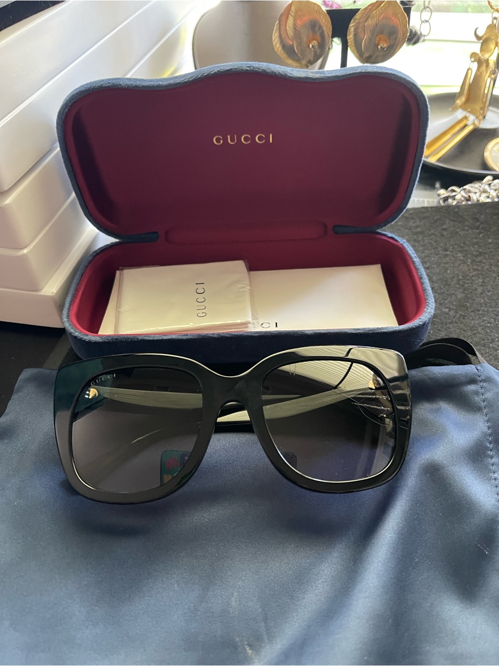 Gucci Women’s Black Oversized Square Sunglasses With Dark Gray Lenses